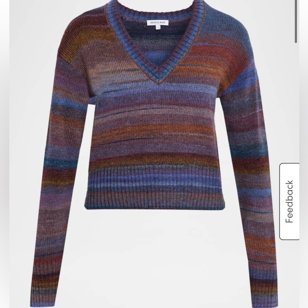 Veronica Beard Diora Stripe V-Neck Sweater in Ocean Multi - Picture 2 of 5